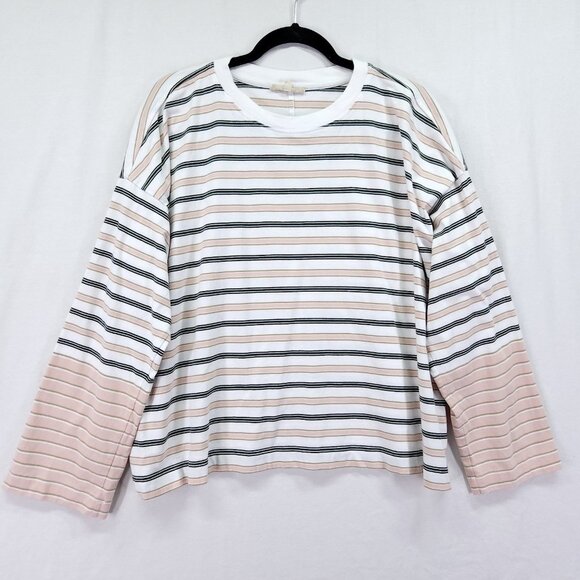 Madewell Easy Crewneck Long-Sleeve Tee Size Medium Stripe Pale Blush - Picture 3 of 12